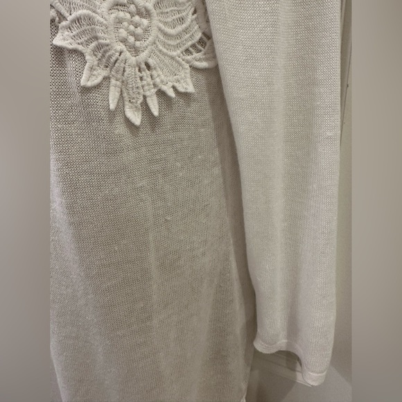 J. Jill XS White Linen Blend Embroidered Collar Chest Lightweight Sweater - Picture 8 of 13
